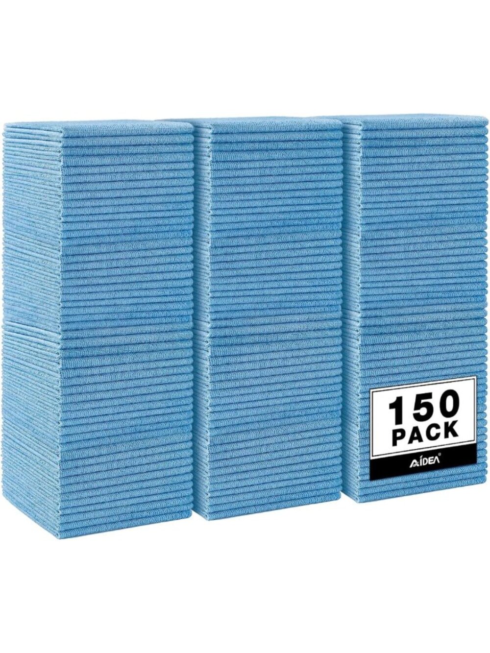 150 Pack Microfiber Cleaning Cloths - Blue Shop Towels & Rags, 12"x12" Size